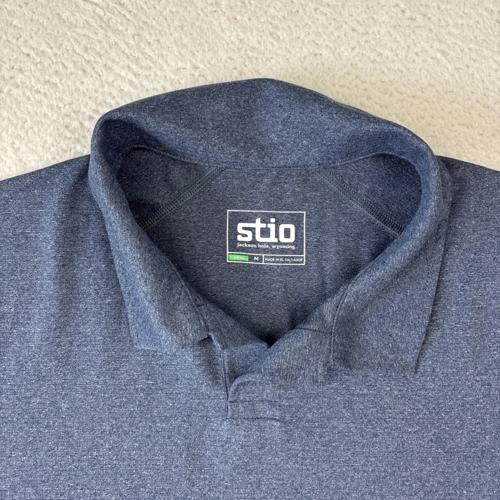 STIO Crester Polo Shirt Mens Medium Blue Performance Stretch Hiking Short Sleeve - Picture 6 of 15
